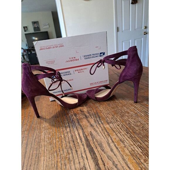 9M Gianni Bini Purple Lace Ankle Open Toe High Heel Pump Stiletto Dress Shoes - Picture 6 of 7